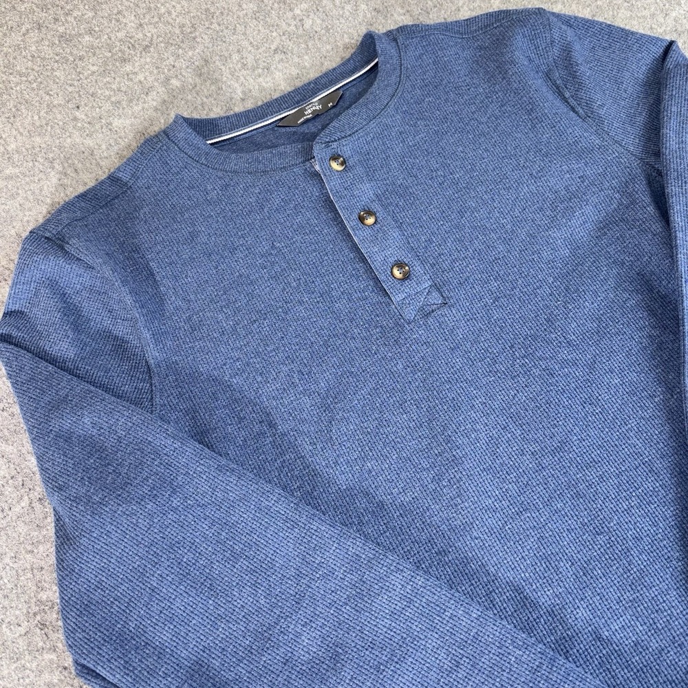 Thermal Henley Shirt Men's Medium Blue Long Sleeve Waffle Knit Casual Warm Thick